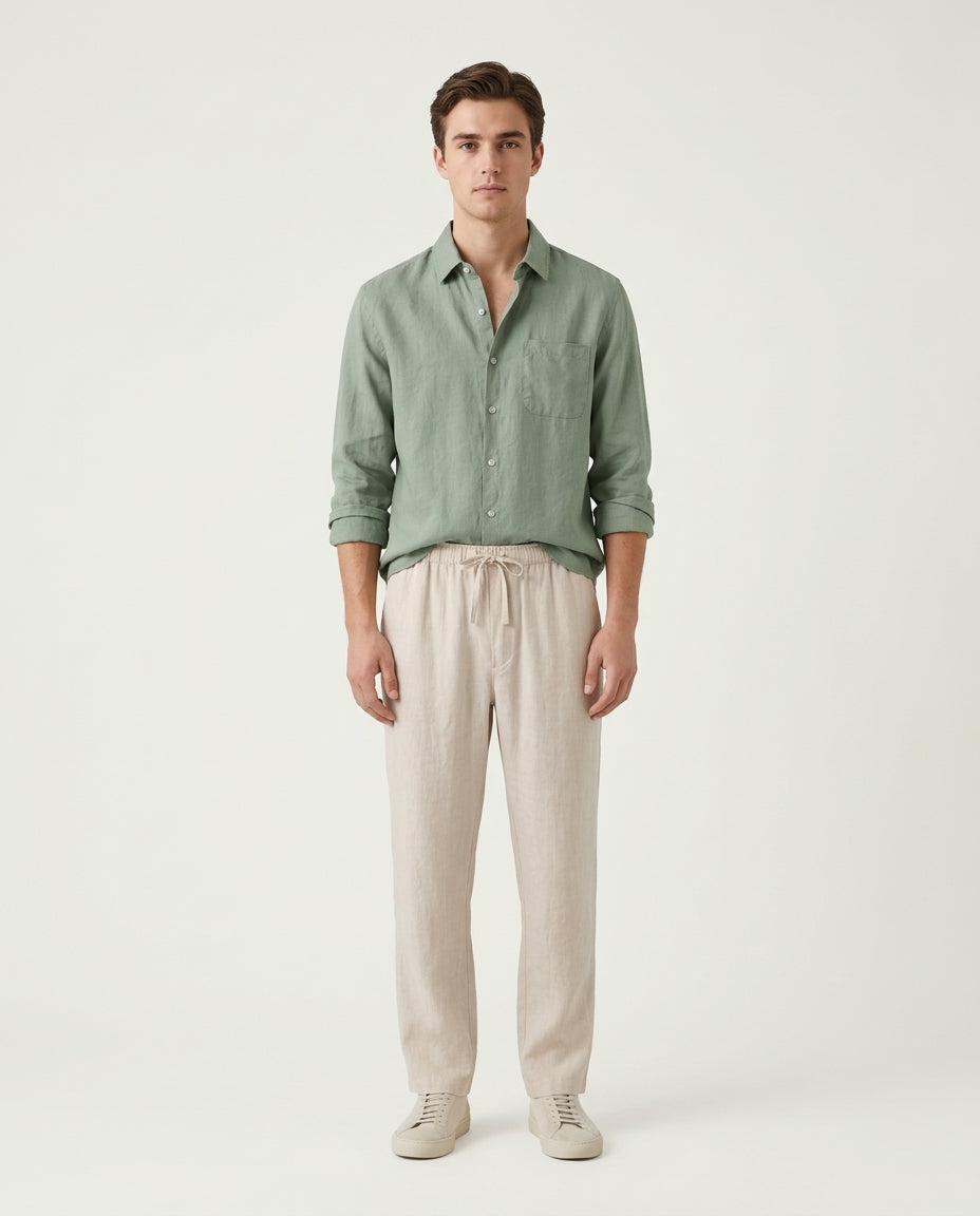 Naples Linen Set Long Sleeve Green/Beige