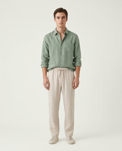Naples Linen Set Long Sleeve Green/Beige
