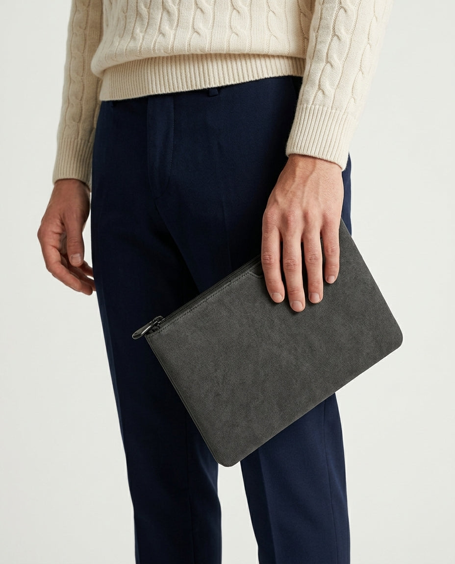 Alcantara Clutch Bag Dark Gray