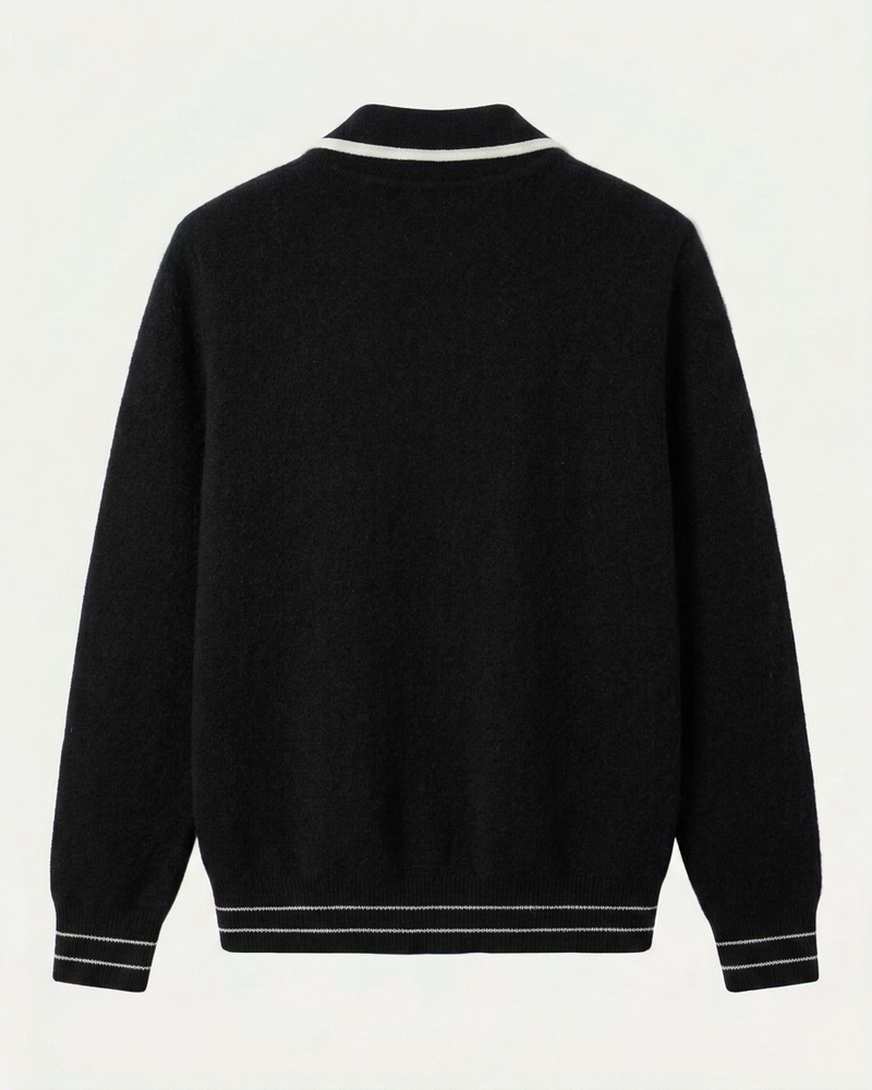 Valencia Wool Polo Cardigan - Black