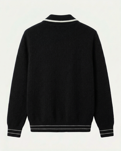 Valencia Wool Polo Cardigan - Black