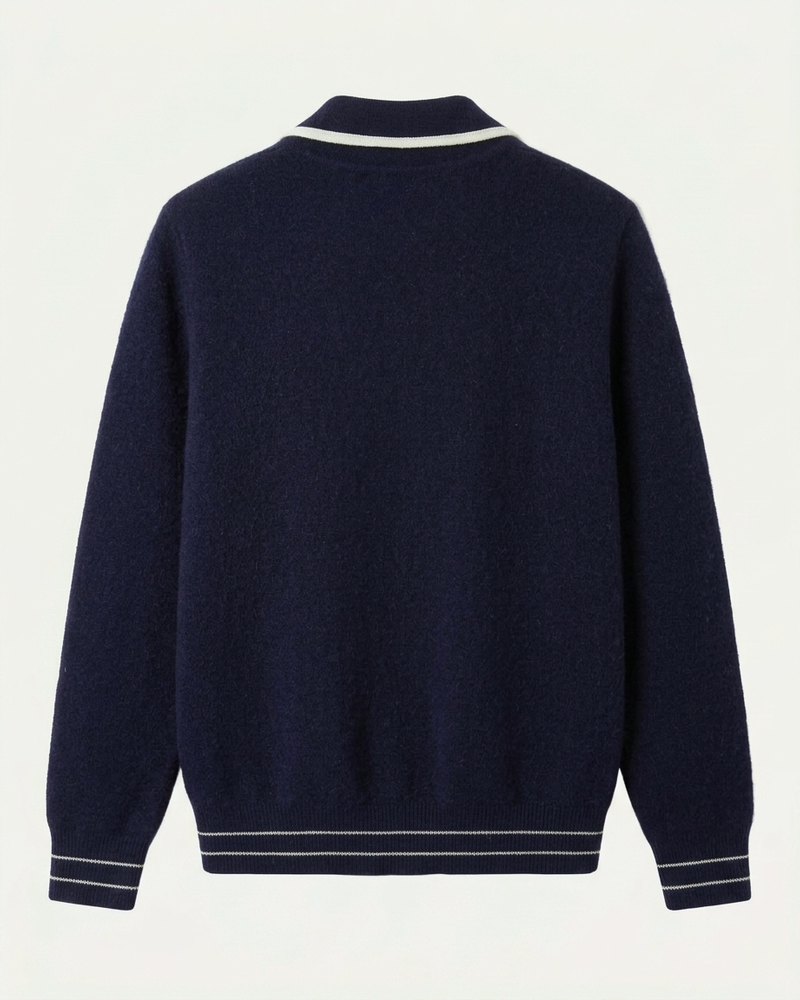 Valencia Wool Polo Cardigan - Navy Blue