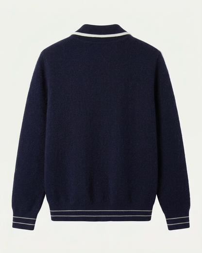 Valencia Wool Polo Cardigan - Navy Blue