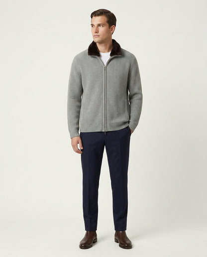 Prague Fur Collar Cardigan - Light Grey
