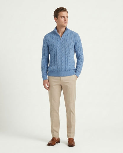 Vienna Zipped Sweater - Light Blue