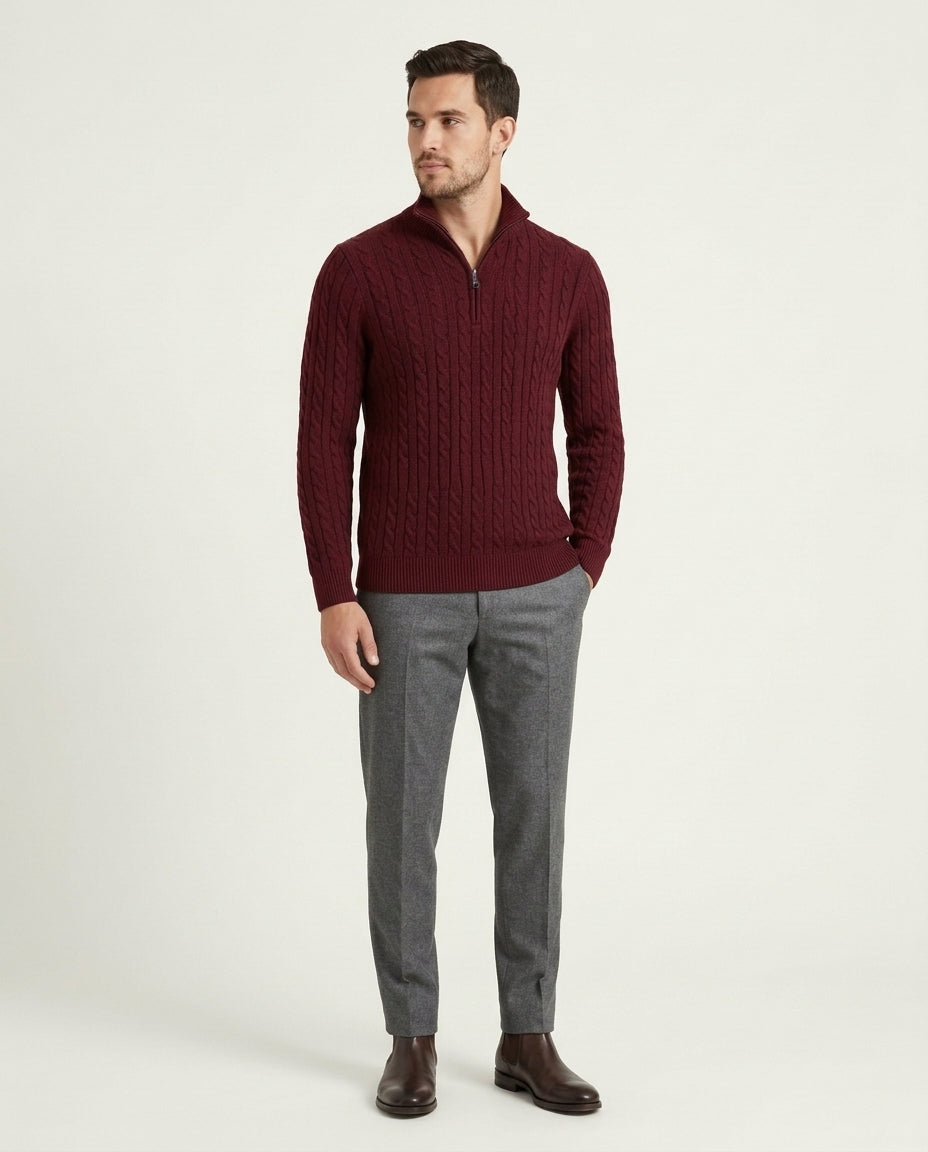 Vienna Zipped Sweater - Burgundy