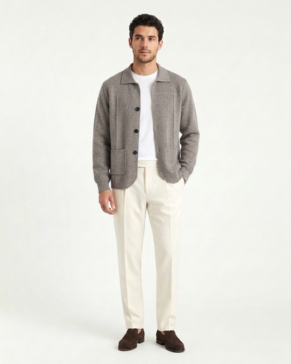 Naples Wool Button Overshirt - Camel
