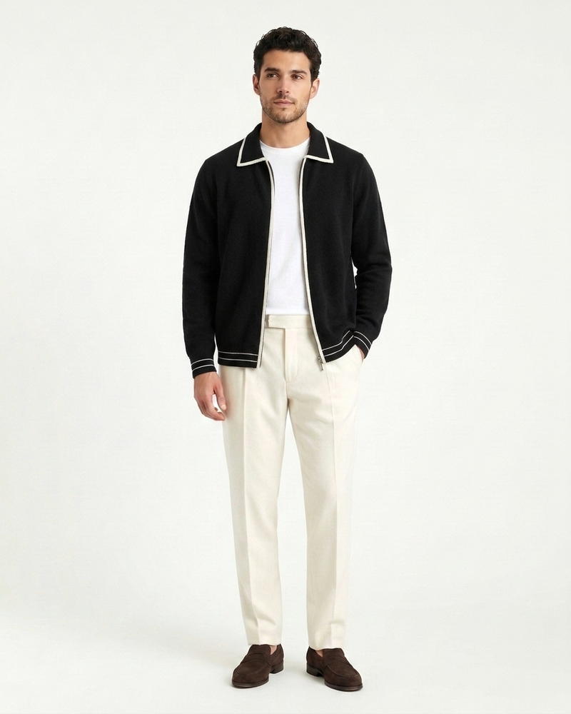 Valencia Wool Polo Cardigan - Black