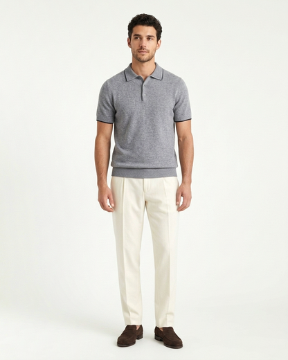 Florence Wool Knit Polo - Grey