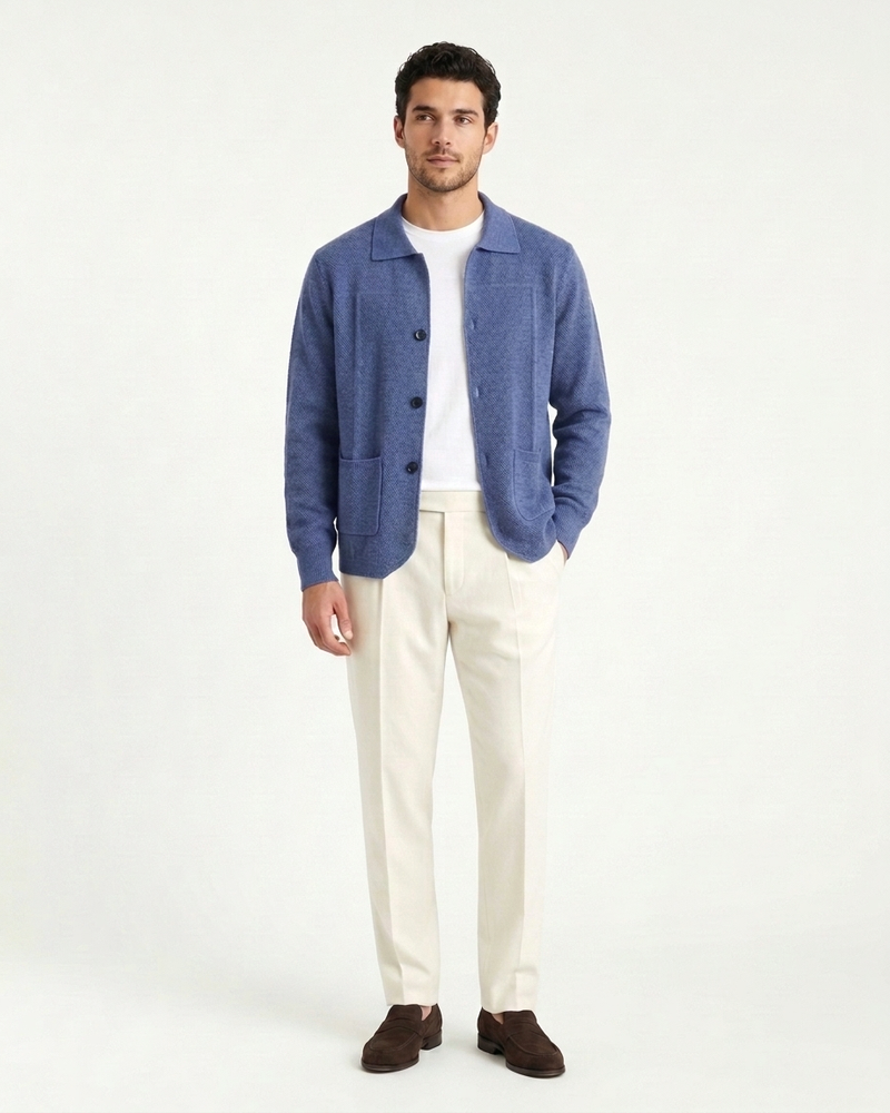 Naples Wool Button Overshirt - Sea Blue