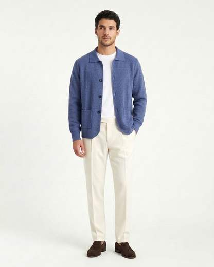 Naples Wool Button Overshirt - Sea Blue