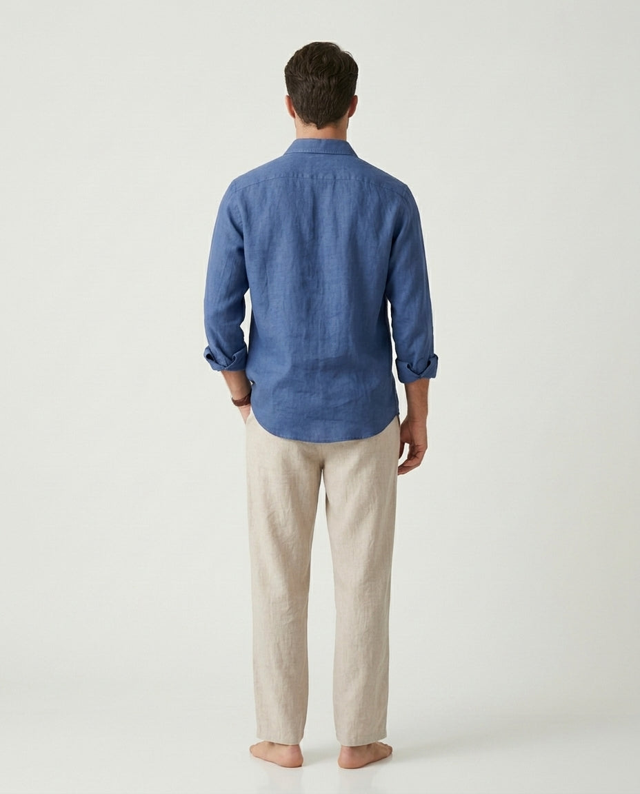 Naples Linen Set Long Sleeve Blue/Beige
