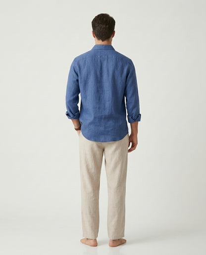 Naples Linen Set Long Sleeve Blue/Beige