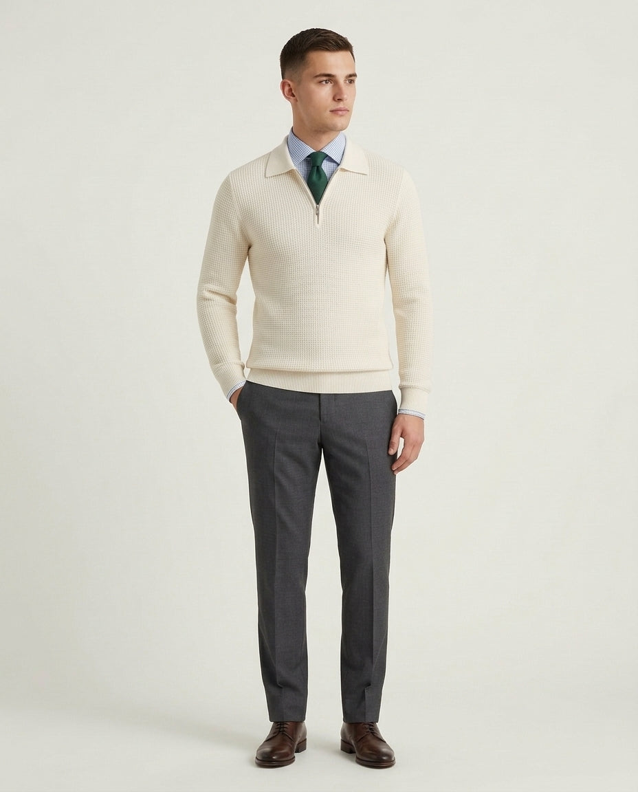 Paris Zipped Sweater - White
