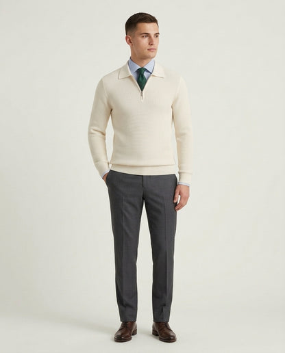 Paris Zipped Sweater - White