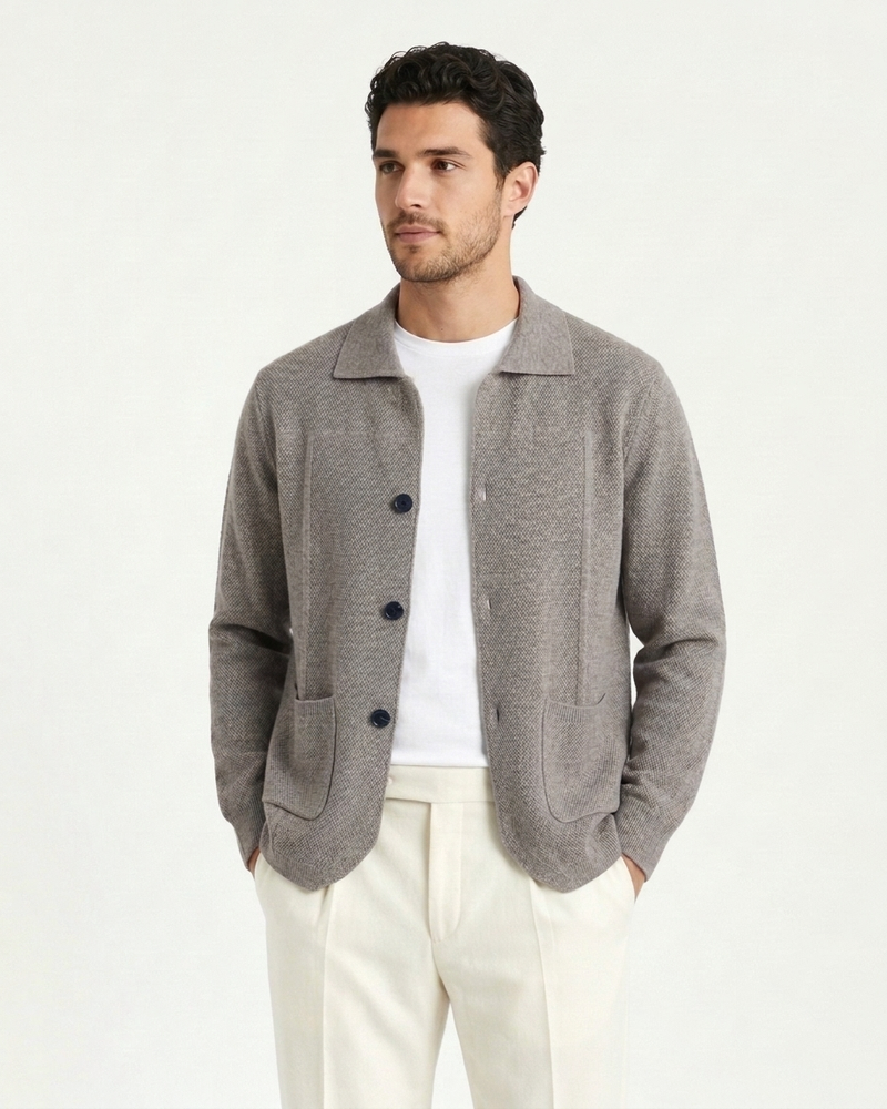Naples Wool Button Overshirt - Camel