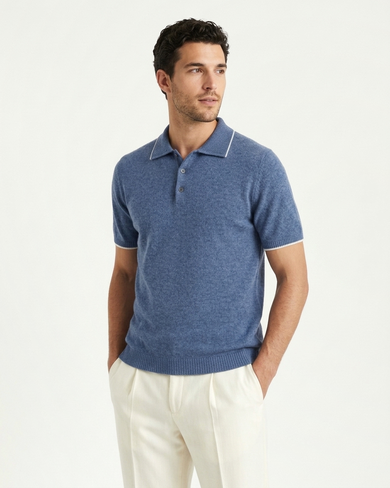 Florence Wool Knit Polo - Blue