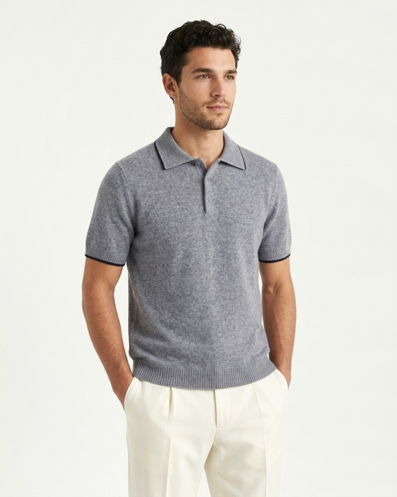 Florence Wool Knit Polo - Grey