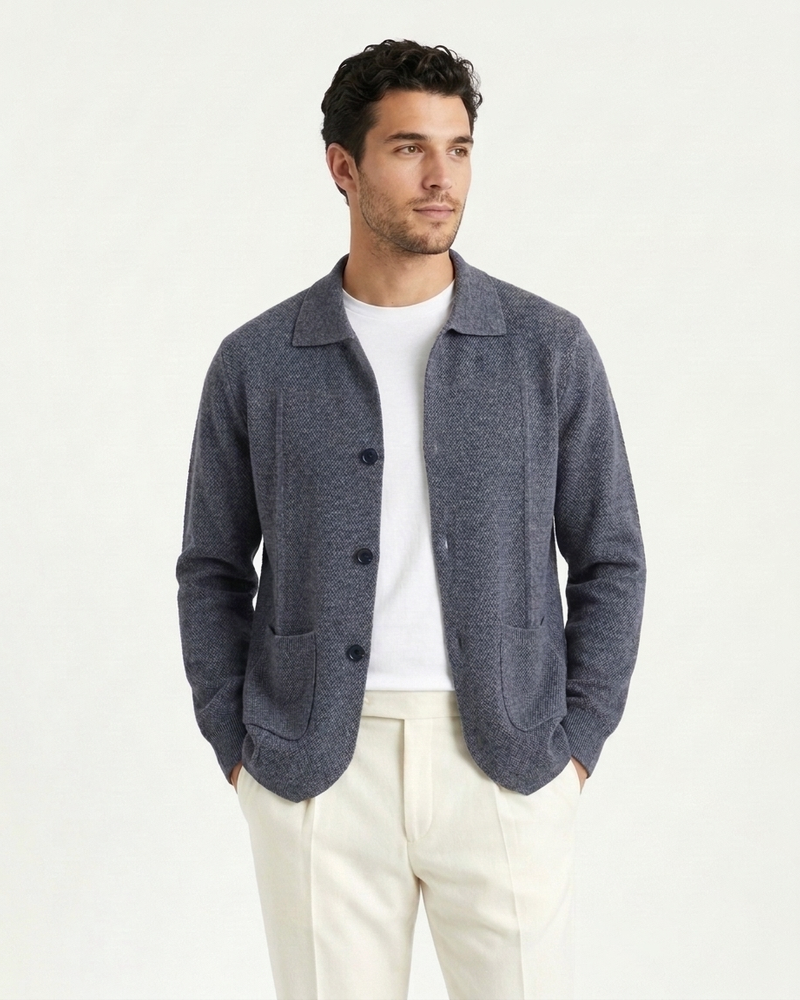 Naples Wool Button Overshirt - Grey