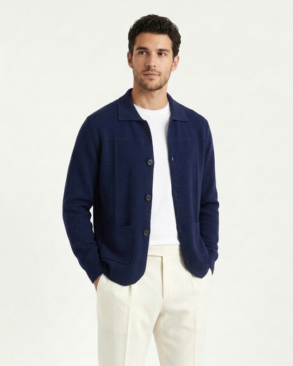 Naples Wool Button Overshirt - Navy Blue