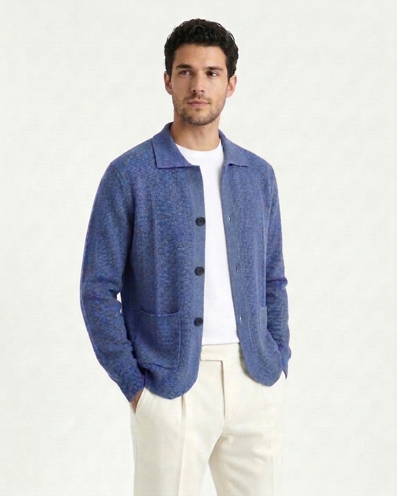Naples Wool Button Overshirt - Sea Blue