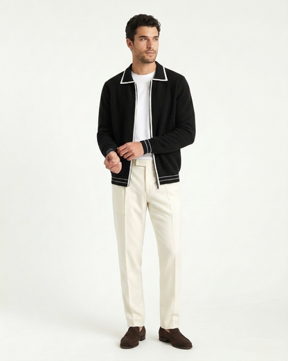 Valencia Wool Polo Cardigan - Black