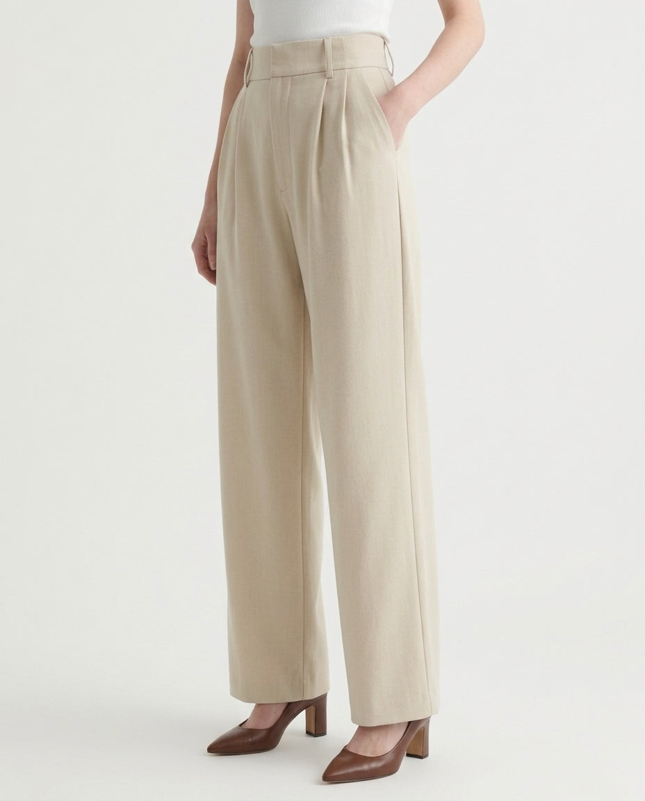 Vienna Wide-Leg Trousers - Beige