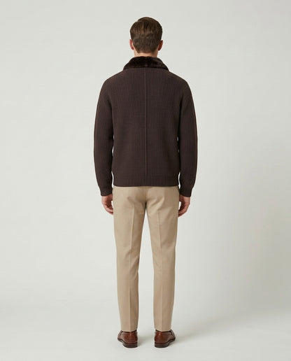 Prague Fur Collar Cardigan - Brown