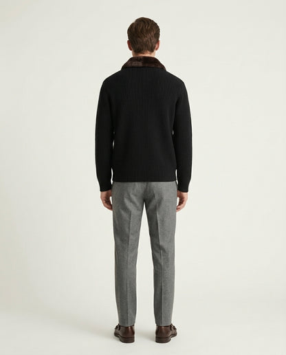 Prague Fur Collar Cardigan - Black