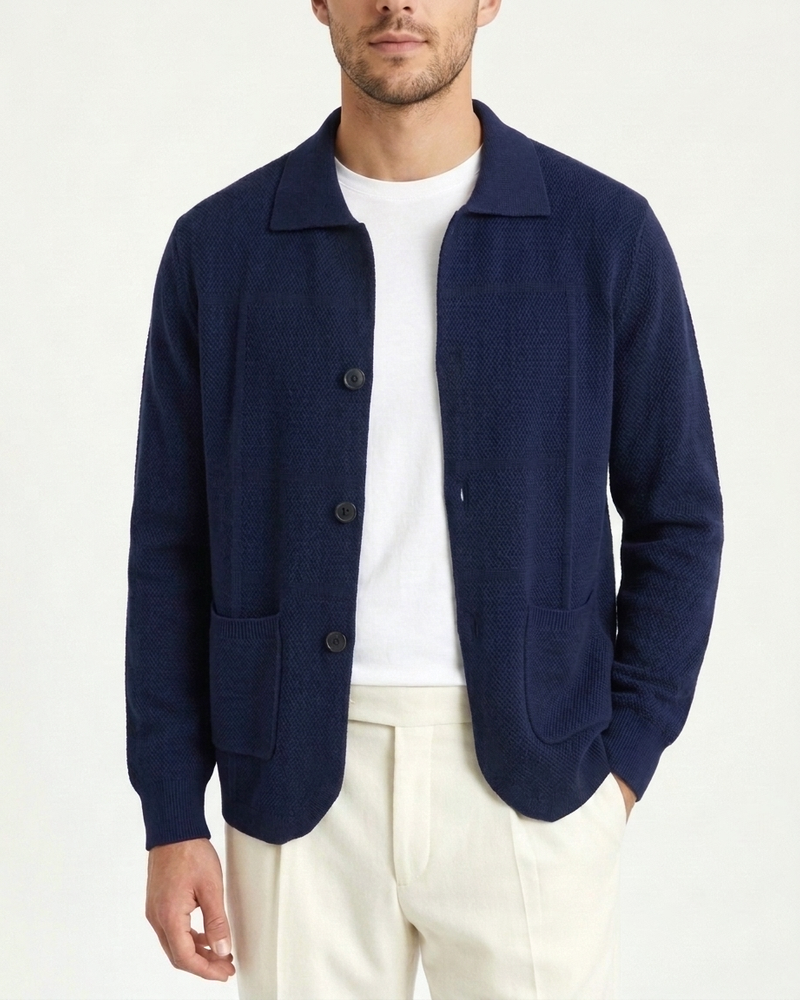 Naples Wool Button Overshirt - Navy Blue