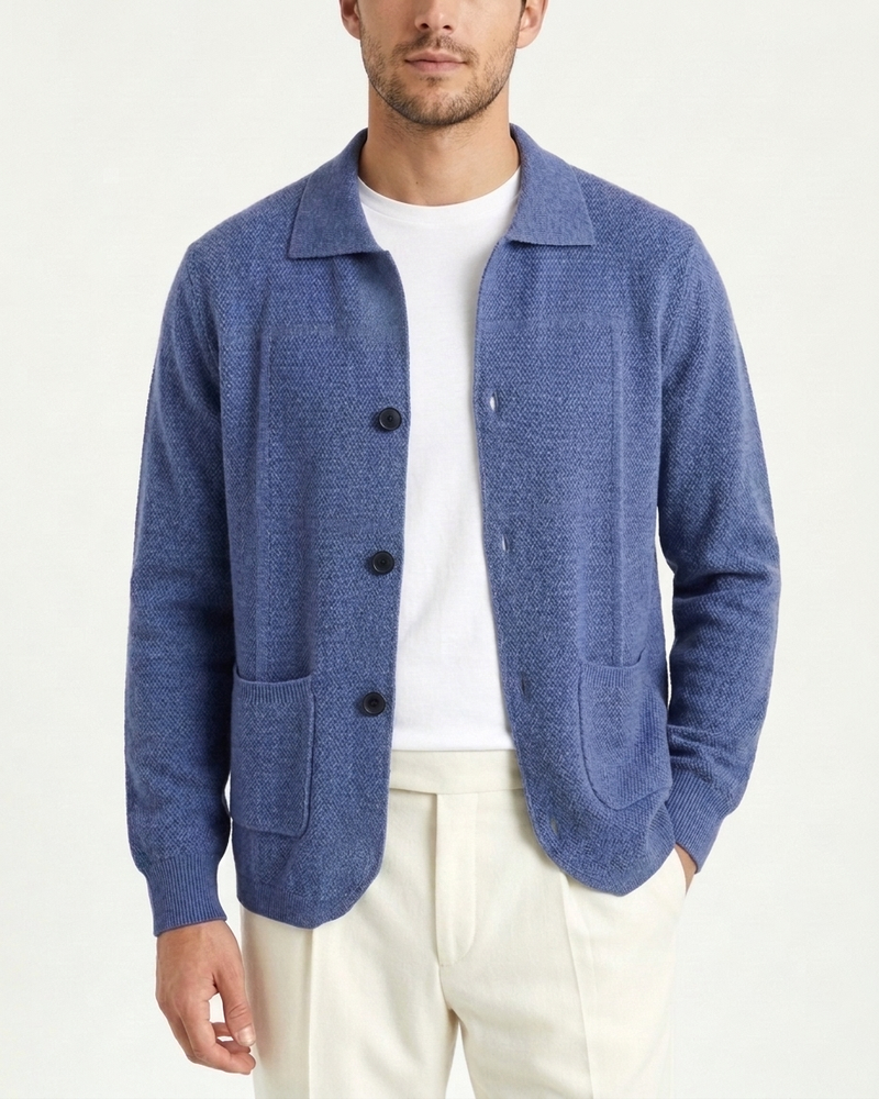 Naples Wool Button Overshirt - Sea Blue