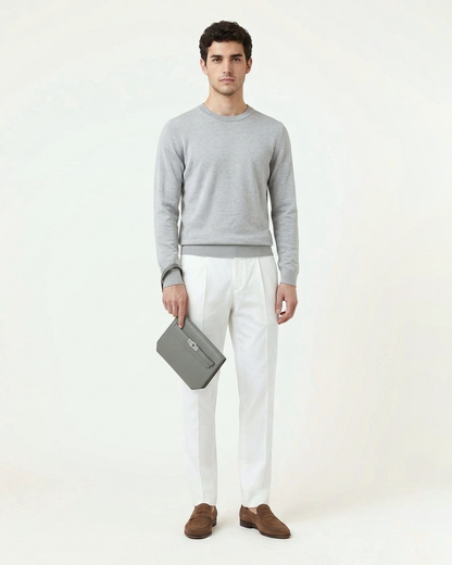Paris Leather Pochette - Grey