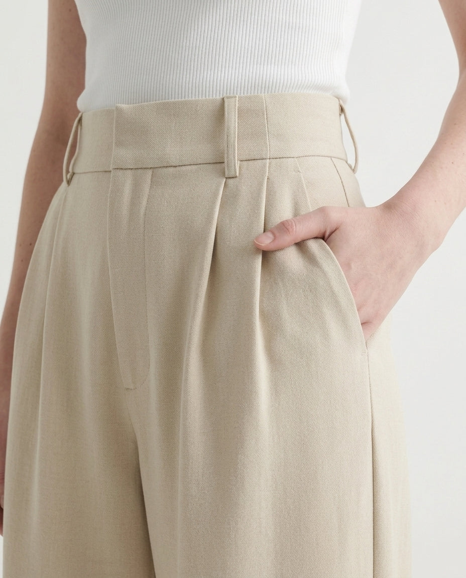 Vienna Wide-Leg Trousers - Beige