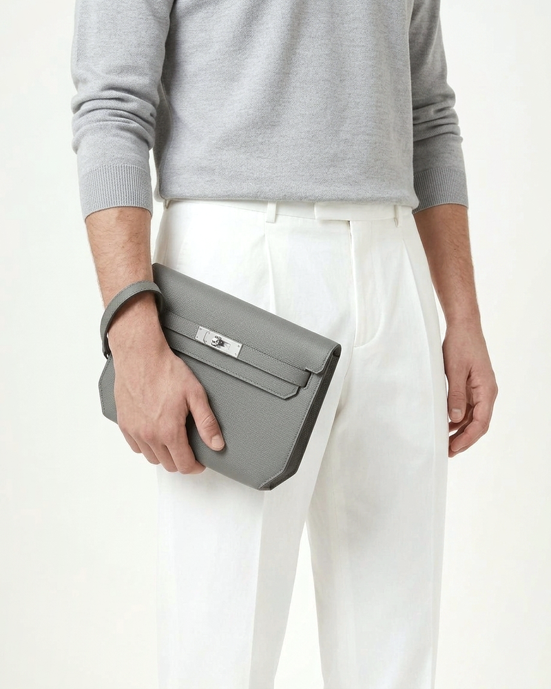 Paris Leather Pochette - Grey