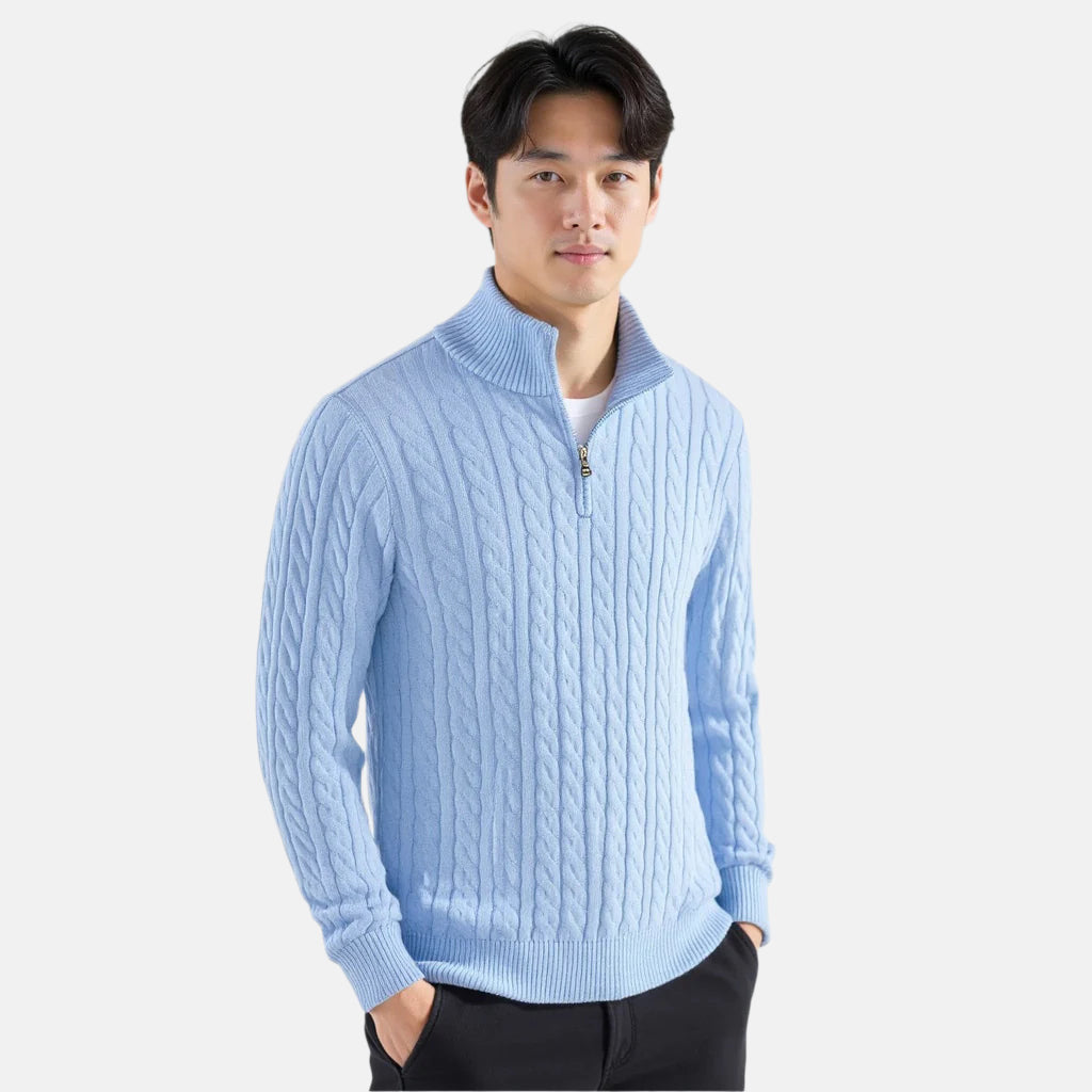 Vienna Zipped Sweater - Light Blue
