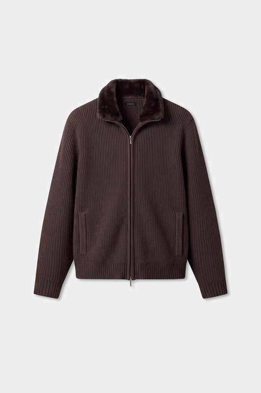 Prague Fur Collar Cardigan - Brown