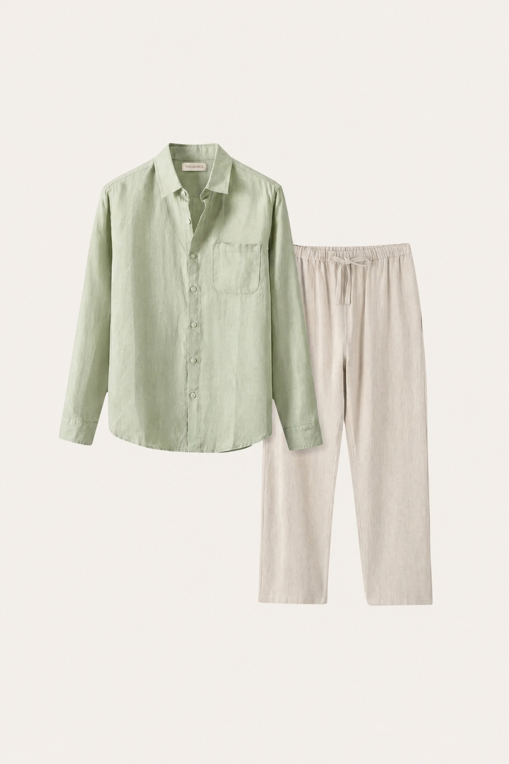 Pisa Linen Set Long Sleeve Mint Green/Beige