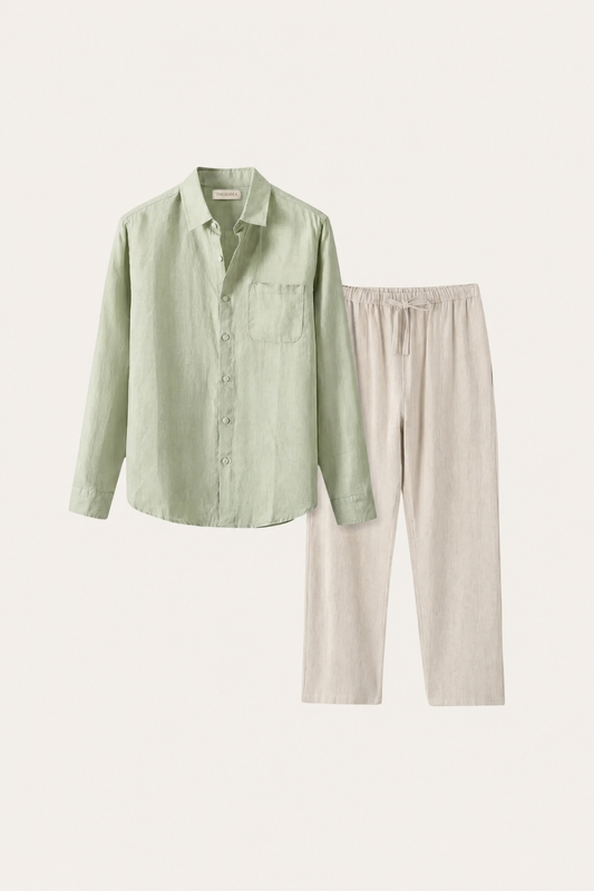 Pisa Linen Set Long Sleeve Mint Green/Beige