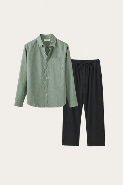 Pisa Linen Set Long Sleeve Green/Black