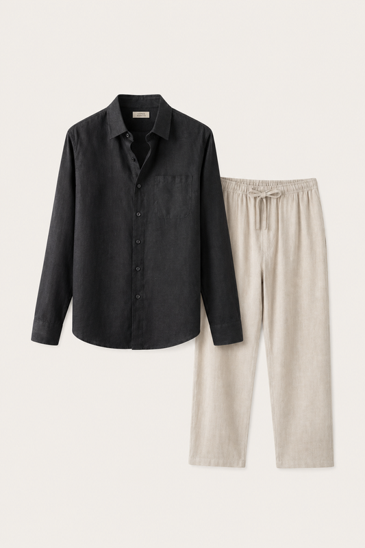 Pisa Linen Set Long Sleeve Black/Beige
