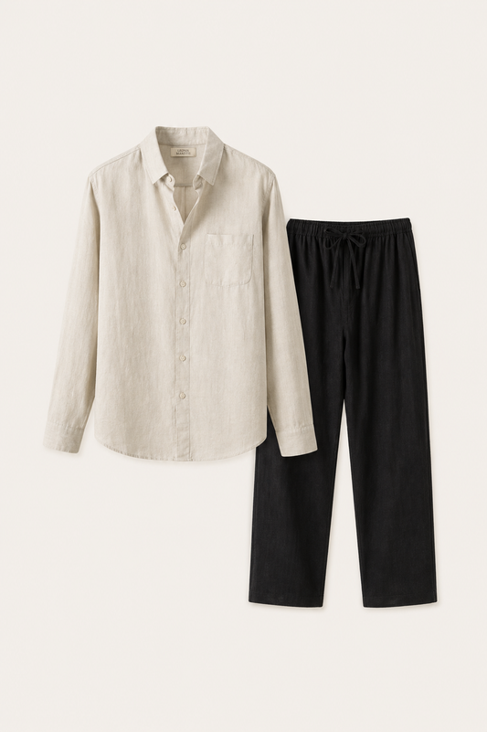 Pisa Linen Set Long Sleeve Beige/Black