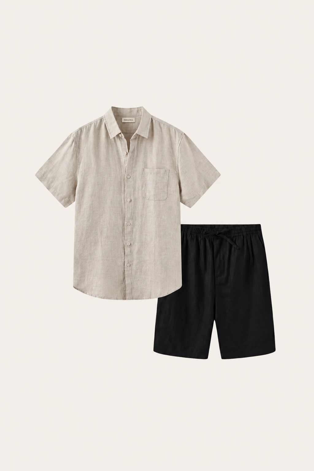 Verona Linen Shirt & Shorts Beige/Black