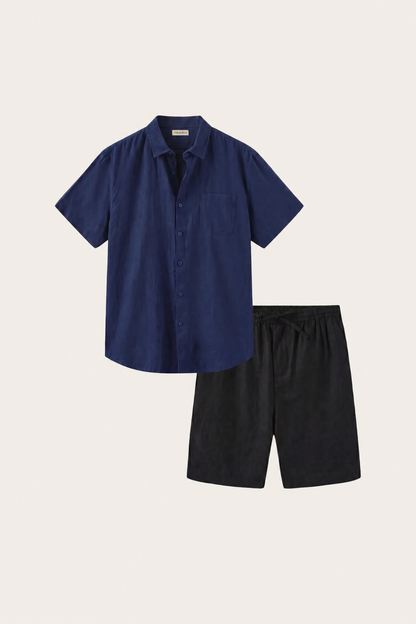 Verona Linen Shirt & Shorts Navy/Black