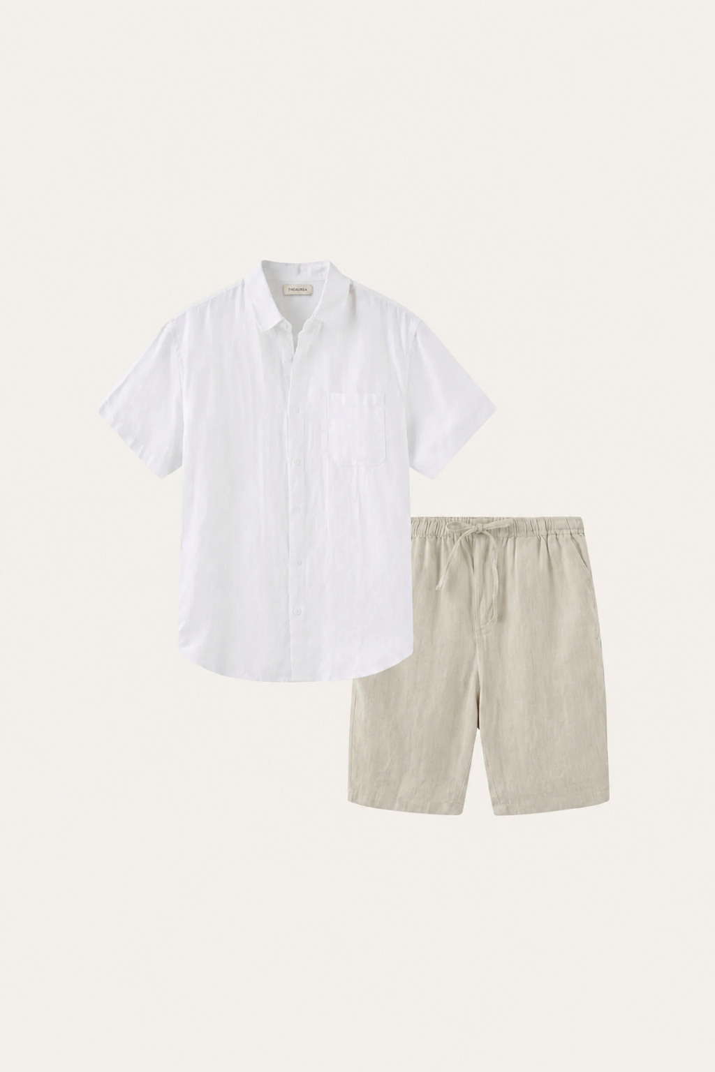 Verona Linen Shirt & Shorts White/Beige