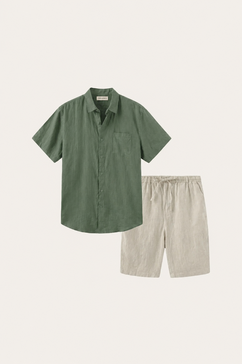 Verona Linen Shirt & Shorts Green/Beige