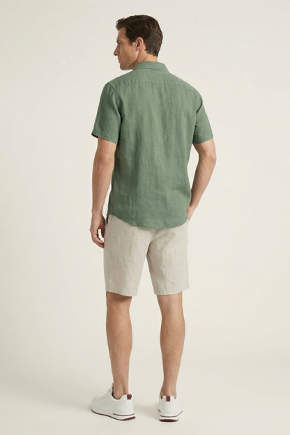 Verona Linen Shirt & Shorts Green/Beige