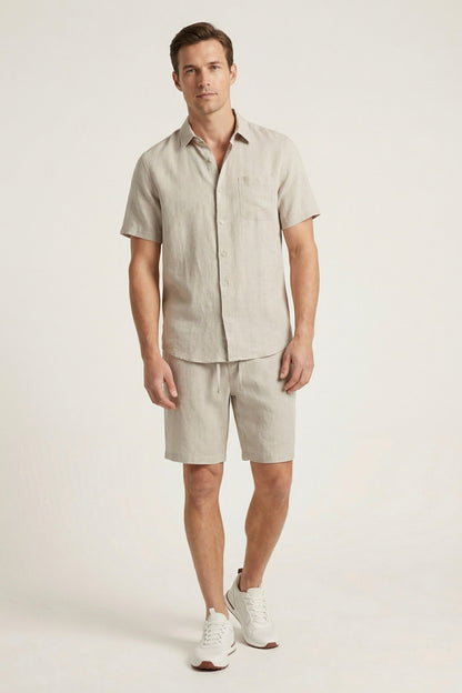 Verona Linen Shirt & Shorts Beige