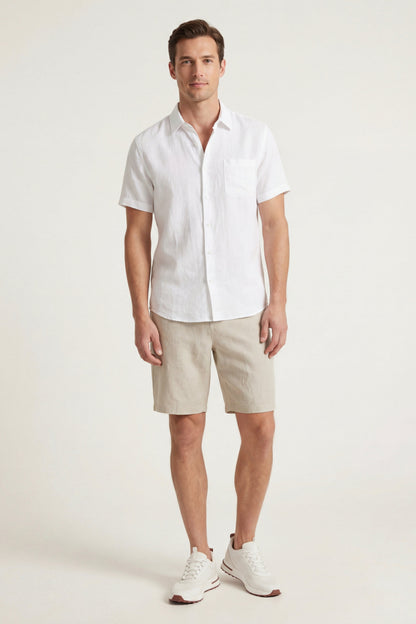 Verona Linen Shirt & Shorts White/Beige