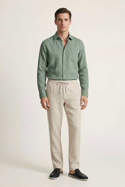 Pisa Linen Set Long Sleeve Green/Beige