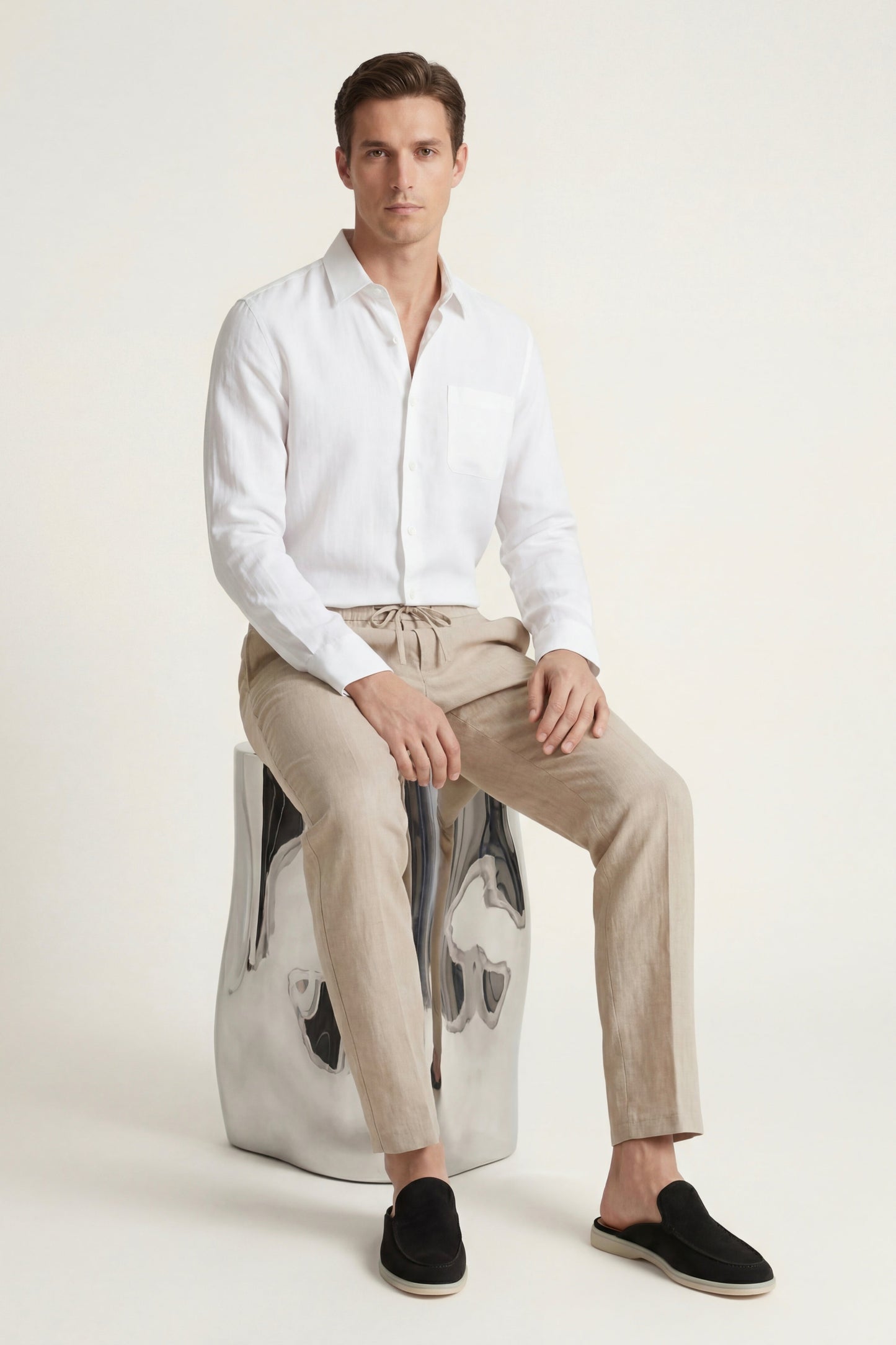 Pisa Linen Set Long Sleeve White/Beige